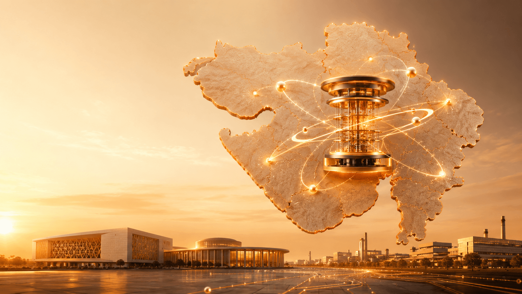 Conceptual view of Gujarat emerging as a regional quantum technology hub under India’s National Quantum Mission